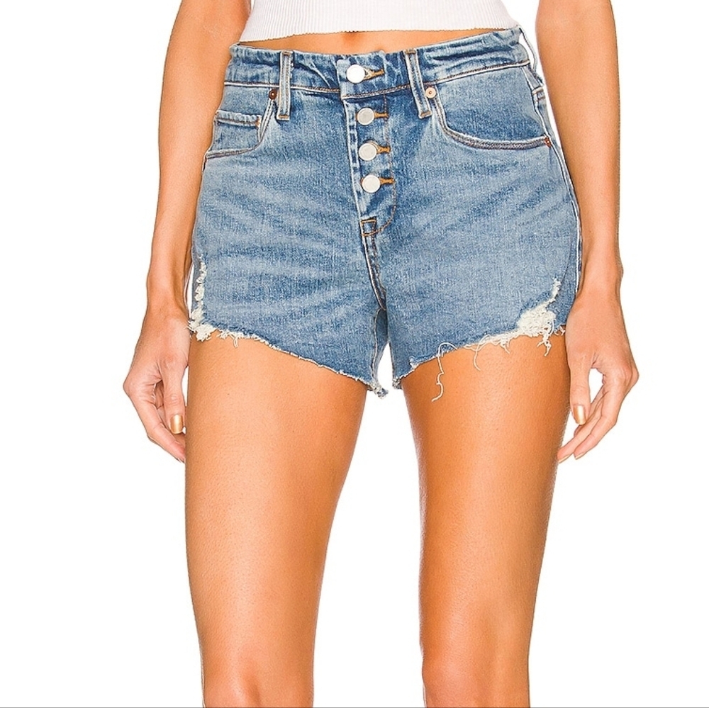 High Rise Denim Shorts Button Fly Cutoff Raw Frayed Hem Distressed NWT Size 26